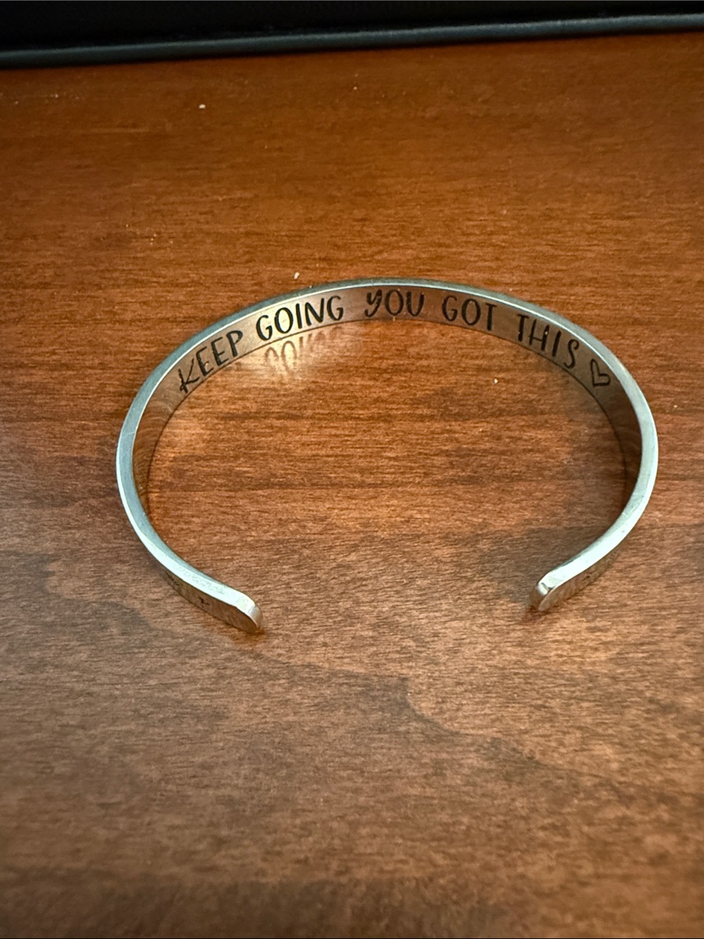 Silver Inspirational Cuff Bracelet - "Keep Going You Got This"